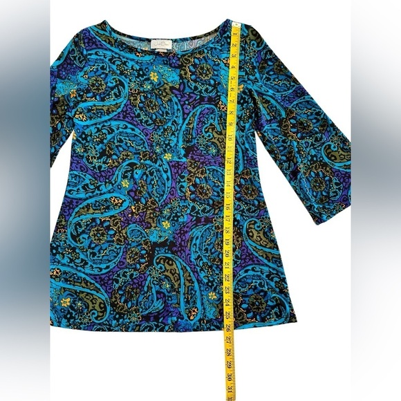 Jon Den Vibrant Paisley Blouse Womens Small Blue & Purple 3/4 Bell Sleeve Lovely - Picture 7 of 16